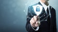 Businessman touching shield protect icon, Concept cyber security