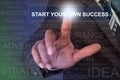 Businessman touching start your own success button on virtual sc Royalty Free Stock Photo