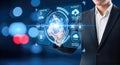 businessman touching virtual screen holographic interface software service saas cloud computing technology business digital Royalty Free Stock Photo
