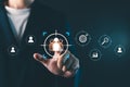 Businessman touching virtual target audience icon, digital marketing strategy concept showing customer segmentation, data Royalty Free Stock Photo