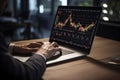 Businessman trader investor analyst using laptop analytics for financial market analysis. By generative Ai