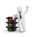 Businessman and traffic light. Red light