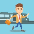 Businessman at train station vector illustration.