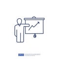 businessman, training or teacher presentation icon with board concept. growing business arrow up graph sign symbol vector