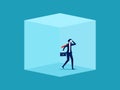 Businessman trapped in a cube. concept of lack of freedom