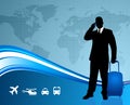 Businessman traveler with world map background