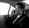 Businessman traveling alone by car