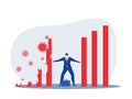 Businessman tries to stop domino effect flat illustration about coronavirus or covid 19 Vector