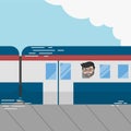 Businessman Trip With Train Color Illustration