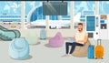 Airport Comfortable Waiting Room Cartoon Vector