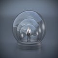 Businessman in a triple glass bubble Royalty Free Stock Photo