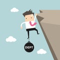 Businessman try hard to hold on the cliff with debt burden