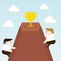 Businessman try to climb to trophy on the top of mountain Royalty Free Stock Photo