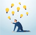 Businessman trying to catch light bulb , plagiarism , concept of creativity vector illustration