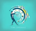 Businessman trying to stop the time. Searching best time-shedul