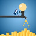 Businessman turning on the faucet light bulb idea process to be money. Passive income concept. Royalty Free Stock Photo