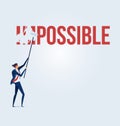 Businessman turning the word Impossible into Possible