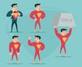 Businessman Turns in Superhero Suit under Shirt Happy Smiling Icon on Stylish Background Retro Cartoon Design Vector