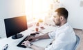 Businessman typing on computer keyboard at office Royalty Free Stock Photo