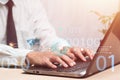 The businessman typing on the keyboard of a laptop computer, Internet network security, personal data protection concept Royalty Free Stock Photo