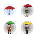 Businessman With Umbrella Collection Color Illustration