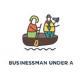 businessman under a lot of documents in the lifebuoy and holding a help placard, a lot of paper work icon. overworked concept Royalty Free Stock Photo