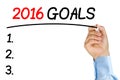 Businessman underlining 2016 goals text with black felt-tip or m