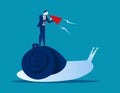 Businessman Urging on Snail. Concept business vector illustration. Royalty Free Stock Photo