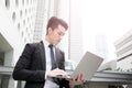 Businessman use computer in honkong Royalty Free Stock Photo