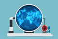 Businessman use digital radar to scan man symbols, human resource and business concept