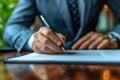 Businessman Use Elegant Pen to Signing Contract or Document extreme closeup. Generative AI Royalty Free Stock Photo