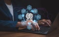 Businessman use laptop, Artificial Intelligence digital technology for complex business intelligence. cyber security, cloud Royalty Free Stock Photo