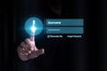 Businessman use laptop and touch screen login username and password identity or sign up register of cyber security internet access