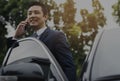 Businessman Use Mobile Talk Car