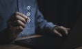 Businessman use pen to tick correct sign mark in checkbox for quality document control checklist and business approve project