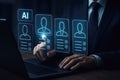 Businessman uses AI for human resource recruitment selection on a digital interface artificial intelligence Royalty Free Stock Photo