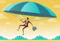 Businessman uses his Parachute. Royalty Free Stock Photo