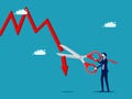 Businessman uses scissors to cut a downward graph. The concept of cutting losses