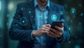 Secure Mobile Data Online Privacy Cybersecurity Protection Smartphone Security Businessman AI generated.