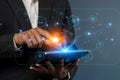 Businessman using ai technology for data analytics, Artificial Intelligence generate. Global business structure of networking. Royalty Free Stock Photo