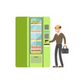 Businessman using automatic vending machine with fast food vector Illustration Royalty Free Stock Photo