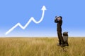 Businessman using binoculars looking growth graph cloud Royalty Free Stock Photo
