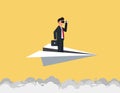 Businessman using binoculars on paper plane. Research and forecast concept Royalty Free Stock Photo