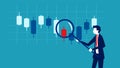 Businessman using candlestick chart magnifying glass. stock market analysis