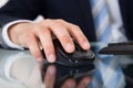 Businessman using computer mouse at desk Royalty Free Stock Photo