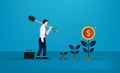 Businessman using digging shovel for planting tree of money vector illustration. Business concept for success