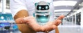 Businessman using digital chatbot robot application 3D rendering