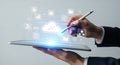Businessman using digital tablet with cloud computing technology and data storage Royalty Free Stock Photo