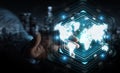 Businessman using digital world map interface 3D rendering Royalty Free Stock Photo