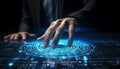 Businessman using fingerprint indentification to access personal financial data